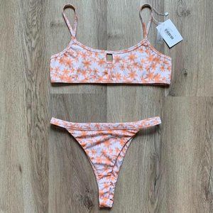 Brand New High waisted boho cream and orange floral bikini set